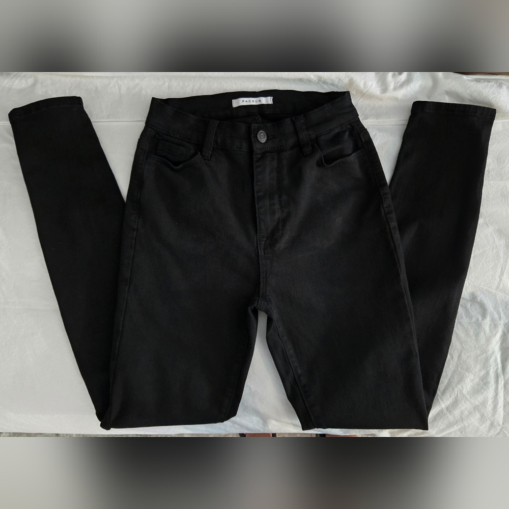 PacSun Super High Rise Black Jeans Sz 25 Euc Skinny Stretch - Picture 3 of 8
